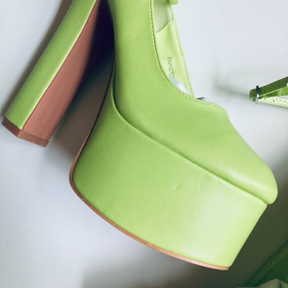 Lime Platform Chunky Babydoll Heals with Ankle Strap - Picture 3 of 11